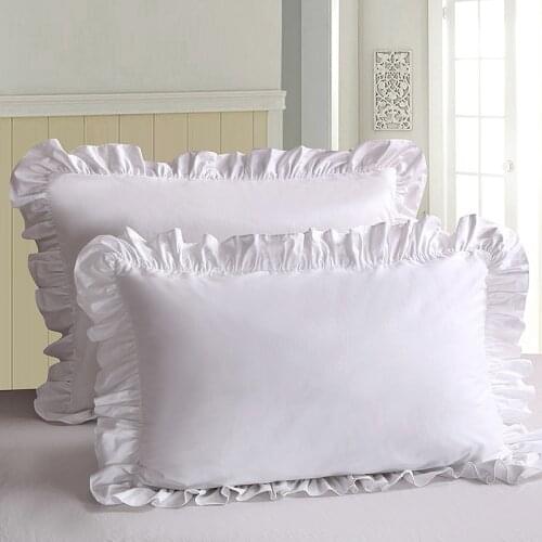 High Quality 2pcs Pure White Pillow Case 100% Cotton Ruffle Pillowcase Ruffled Pillow Cover Bedroom Bedding Decor Pillowcases