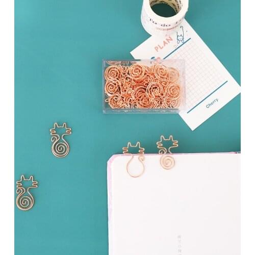 TUTU 20Pcs/box Cute Cat rose gold Paper Clips Pin Book Bookmark Memo Clip Office School Stationery New H0334