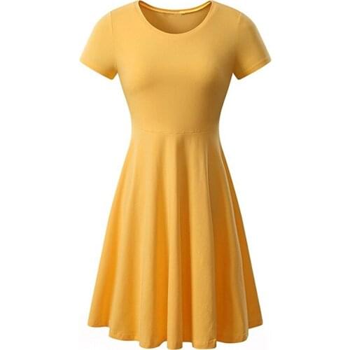 2021 Summer Selling Women A-Line Dress Large Size Solid Color Round Neck Short Sleeves Comfortable, Simple And Loose Dress