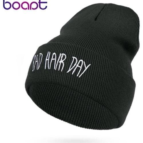Winter Hat BAD HAIR DAY Embroidery Hat Unisex Fashion Sport Beanie Cap Men Hat Beanie Knitted Soft Warm Hip Hop Bonnet For Women