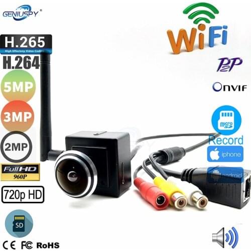 1.78MM Fisheye lens Mini Wide Angle 5MP 3MP 2MP 960P Wireless Wifi Ip Camera Micro Sd Card Surviallance IP Camera WIFI P2P Onvif