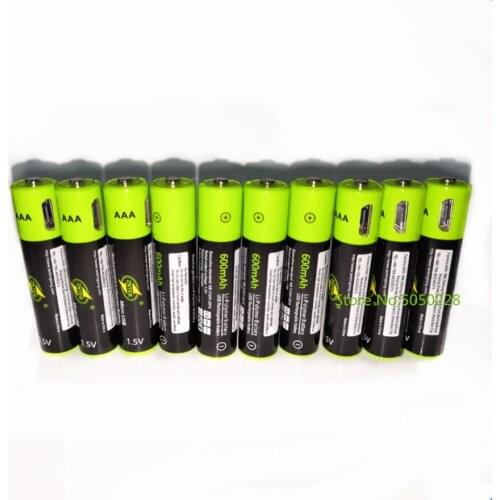10pcs/lot ZNTER 1.5V AAA 600mAh rechargeable lithium battery USB lithium polymer battery fast charging via Micro USB cable