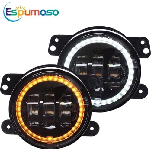 2PCS 4inch Led Fog Lamp White Yellow with Halo Ring Waterproof Angel Eye DRL Headlight for Jeeps Wranglers Offroad JK