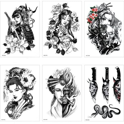 21x15cm New European and American street popular tattoo stickers ghost geisha tattoo stickers