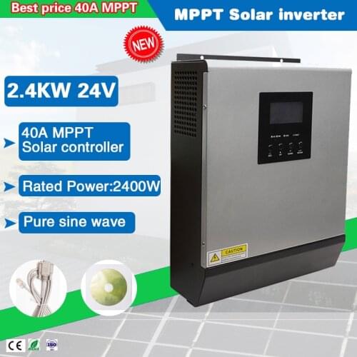 3000va 2400w 230vac Hybrid Pure Sine Wave 24vdc Inverter AC charger with 40A MPPT solar controller