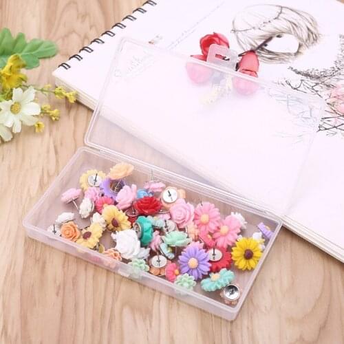 50pcs Colorful Flowers Thumbtacks Floret Pushpins Wall Home Office Decorative for Whiteboard Photos Maps Bulletin Board