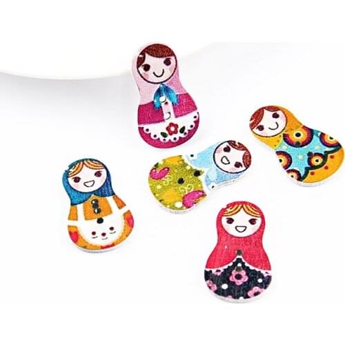 50PCs Wholesale Natural Wooden Buttons Colorful Beautiful Women With Scarf Scrapbook Sewing Accessories DIY Craft 2 Holes