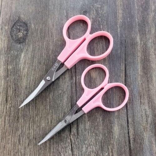 3.5 Inch Household Embroidery Scissors Scalp Cut Pink Safety Plastic Handle Cut DIY Handwork Elbow Stainless Steel Sewing Tools