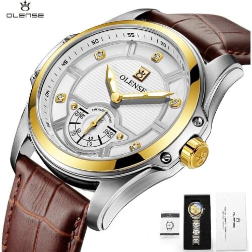OLENSE Watches Men Sapphire Crystal Japanese Quartz Watch Man Genuine Leather Strap Mens Watches Waterproof Wristwatches GQ8009