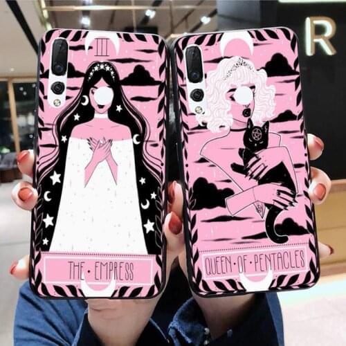 Pink Tarot Moon Cat Phone Case Huawei Y6P Y8S Y8P Y5II Y5 Y6 2019 P Smart Prime Pro