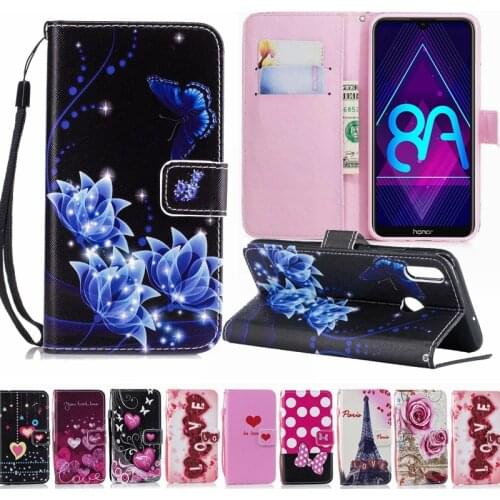 Luxury Leather Flip Case For Huawei Honor 8A Pro JAT-L41 Wallet Bags Flower Soft Silicone Cover Honor 8A JAT-LX1 cute case