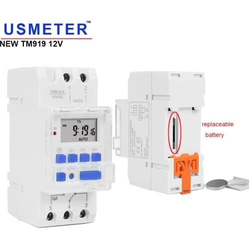 NEW TM919 DC 12V 16A 5 PINS 1NO+1NC Digital Solar 24hrs Timer Switch with Sleep Mode and AM/PM Display Replaceable Battery
