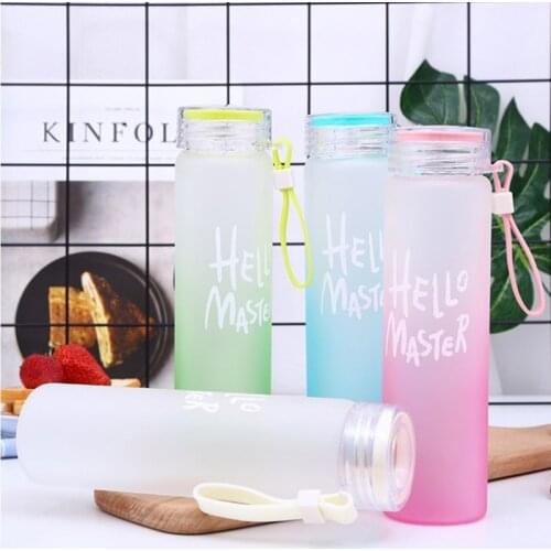 Colorful Water Bottle Frosted Letter Cup Glass Heat-Resistant Gradient Portable Bottle For Water Brief Blue/White/Green/Pink Cup