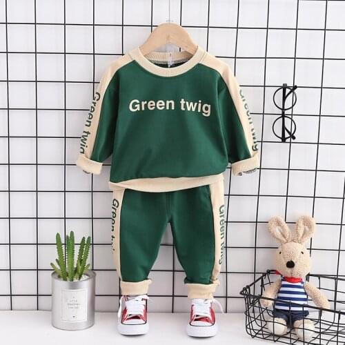 ZWF486 Boy Clothes New Children Long Sleeve Suit Girl Round Collar 2 Piece Set Outfits Kids Sweater Sports Casual Sportswear