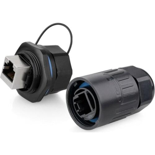 CAT 6 RJ45 Shielded Industrial Panel Mount Bulkhead Feed Thru Coupler with IP67 Waterproof/Dust Cap Ethernet LAN Cable Connector
