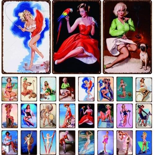 Pin Up Girl Tin Sign Plaque Metal Vintage Sexy Beauty Iron Painting Wall Decor For Bar Pub Club Man Cave Retro Poster