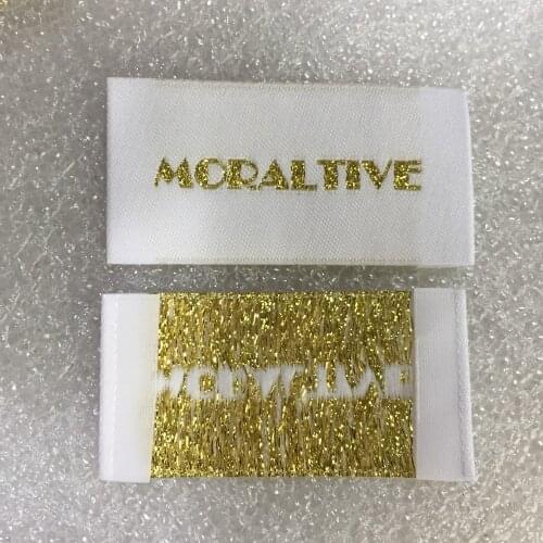 Custom brand end folded woven labels / main label / garment tags / shining gold high quality labels and tags for clothes