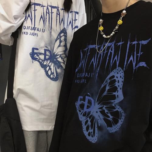 Cute Couple Tshirt Streetwear Summer Butterfely T Shirt Women Harajuku Short Sleeves Tops Tee Hip Hop Gothic High Street Tshirt