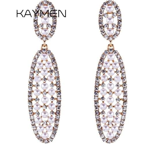 KAYMEN New Arrival Imiation Pearls Rhinestones Womens Drop Earrings Party Prom Wedding Gift Wholesale Dangle Earrings 2 Colors