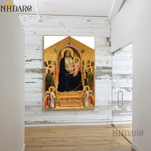 Classic Canvas Art Print Painting Poster Ognissanti Mad by Giotto di Bondone Wall Pictures For Living Room Home Decor Cuadros