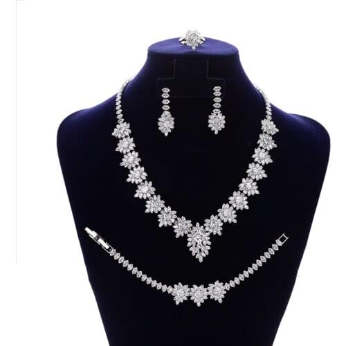 Jewelry Set HADIYANA Trendy Women Bride Wedding Got Engaged Necklace Earrings Ring And Bracelet 4pcs Set BN7803 Bisuteria