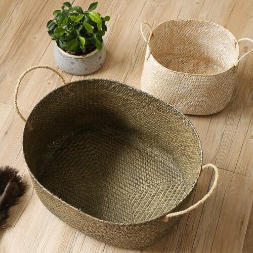 Home Decoration Crafts for Natural Seagrass Large Hand-woven Laundry Basket Bathroom Storage Box Storage Basket 54X42X28cm
