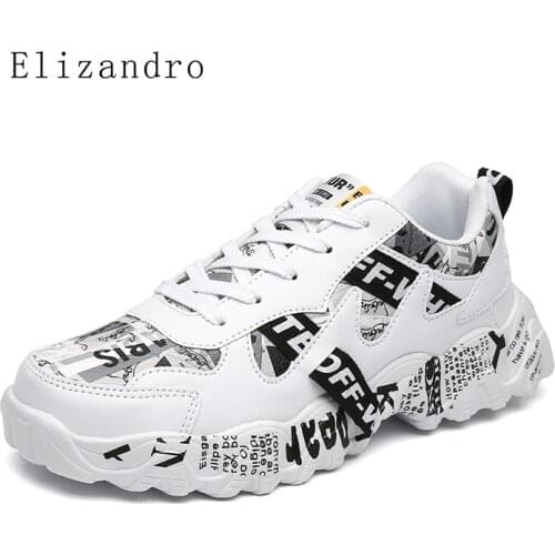 Platform Graffiti Leather Mens Sneakers Autumn 2021 Mixed Colors Casual Men Shoes White Lace-Up Unisex Shoes