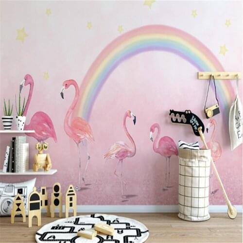 Milofi custom photo 3D wall covering mural wallpaper hand-painted flamingo childrens room wallpaper princess pink background wa