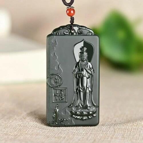 Natural AuthenticHetian Jade Pendant Carved Guanyin Blessing Handcarved Jadeite Necklace Real Jewelry