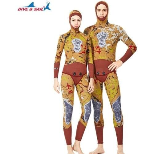 3MM Neoprene Wetsuit Women Mens Two-Piece Hooded Warm Scuba Swimsuit Couple Swimming Snorkeling Surfing Camouflage Diving Suit