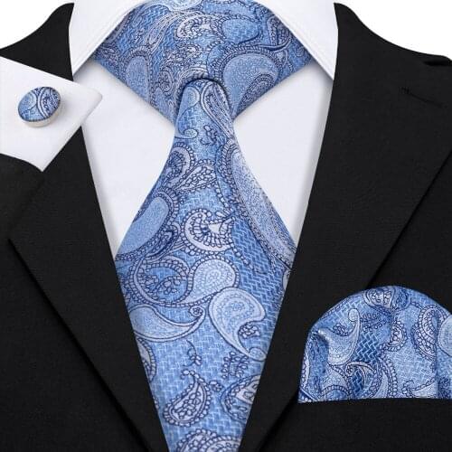 New Blue Paisley Suit Ties Set 100% Silk Fashion Designers 8.5cm Classic Neck Ties For Men Wedding Business Barry.Wang LS-5039