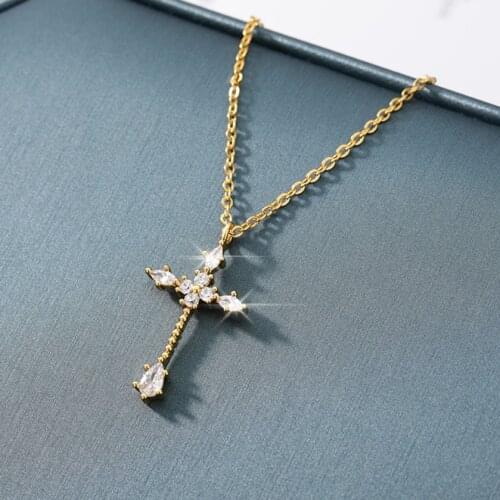 Silver Color Necklace Jewelry Women Wedding Fashion Cross CZ Crystal Zircon Stone Pendant Necklaces Christmas Gift Wholesale