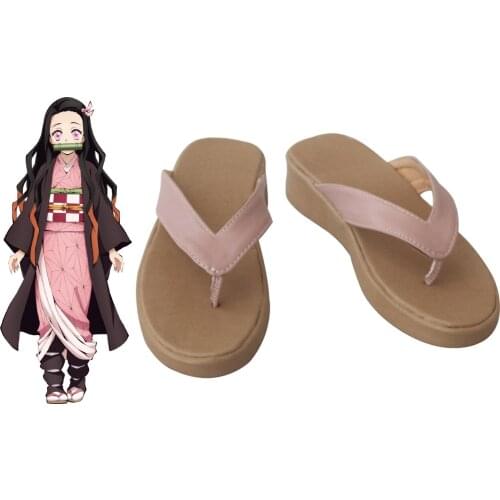 Demon Slayer Kamado Nezuko Shoes Cosplay Kimetsu no Yaiba Nezuko Kamado Cosplay Sandals Pink Shoes Custom Made