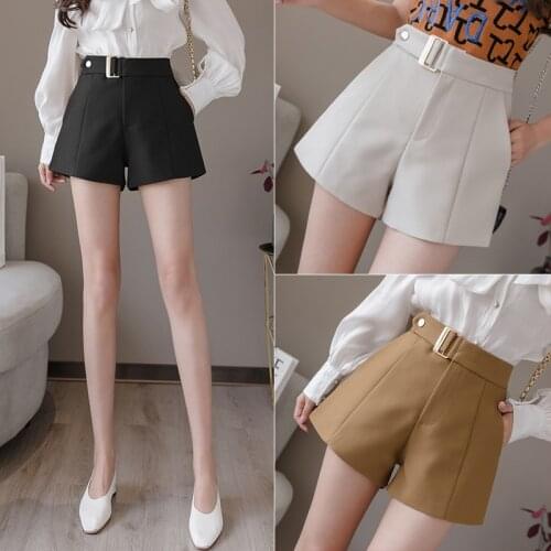 Fall Korean Women Wide Leg Suit Shorts Sexy Casual High Waist Buckle A Line Summer Loose Wear Clothes