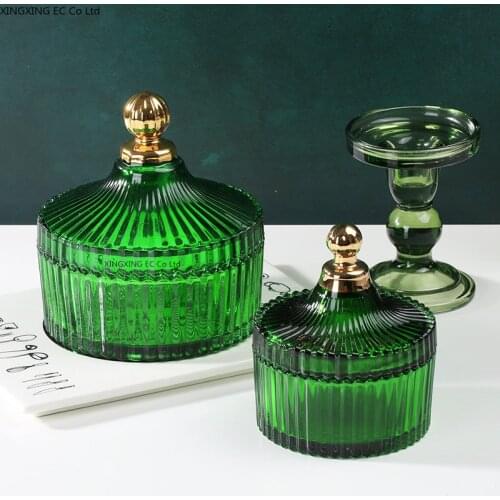 Nordic Retro Dark Green Glass Storage Box Jewelry Box Candy Box Home Accessories Decorative Ornaments Storage Jar Ornaments