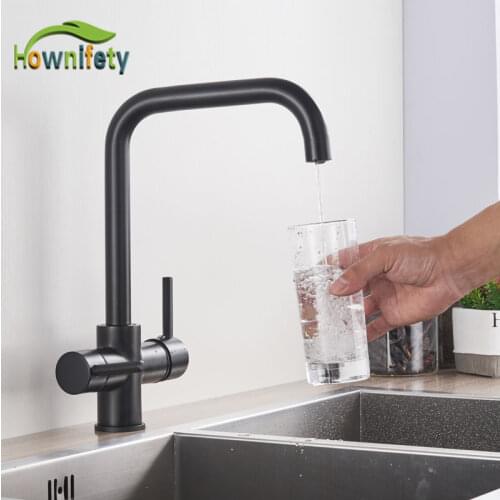 Filter Kitchen Faucet Drinking Water Blcak Deck Mounted Mixer Tap 360 Rotation Brass Pure Filter Kitchen Sinks Taps