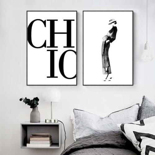 Modern Fashion Woman Poster Abstract Figure Canvas Painting Black White Minimalist Chic Quote Picture for Living Room Home Decor