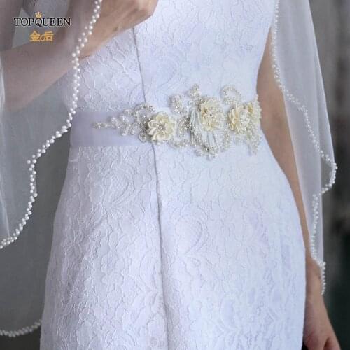 TOPQUEEN S346 100% Handmade Bridal Belt Pearls Beaded Lace Embroidrey Applique Wedding Dress Accessories Bead Belt Multi-color