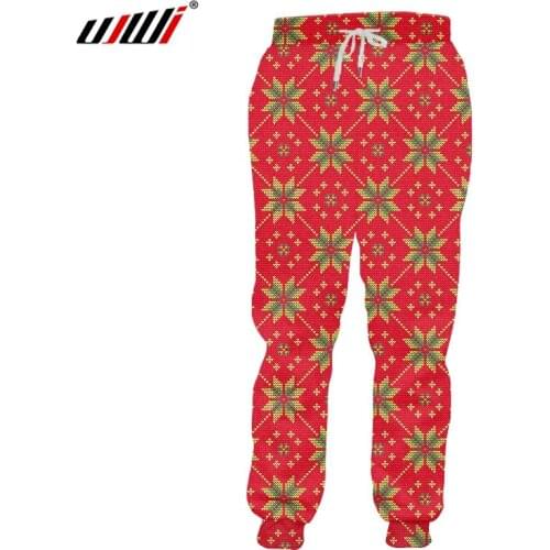 UJWI 3d Print Men Women Sweatpants Red christmas snowflake Funny Holiday gift Casual Sweat Pants Joggers Cool Pants