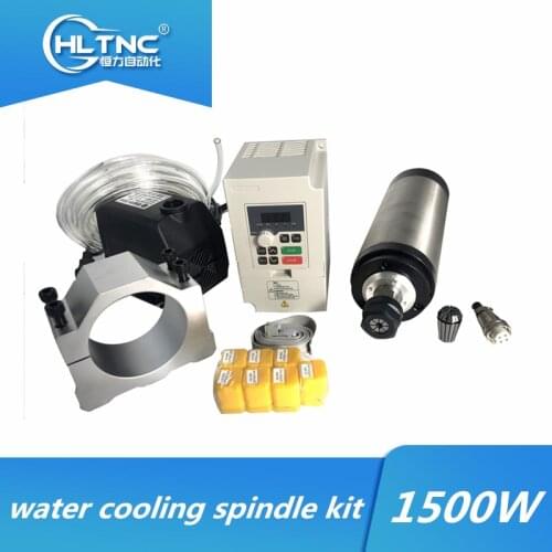 Water cooling cnc spindle motor kit 1.5 kw 110v / 220v water cooled spindle+ VFD+ water pump +80mm bracket+ ER11 collets for CNC