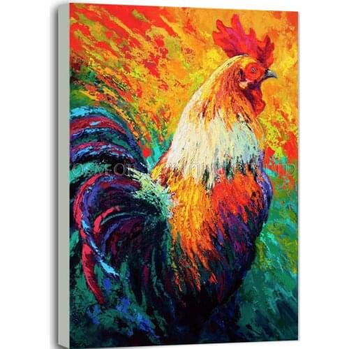 High Skilled Artist Handmade Impression Animal Cock Oil Painting on Canvas Colorful Rooster Oil Painting for LIving Room
