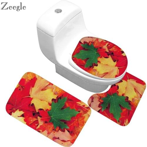 Zeegle Leaves Pattern Non Slip Bathroom Rug Microfiber Non Slip Bath Mats 3pcs Quick Dry Mat Washable Bath Mats Memory Foam Rugs