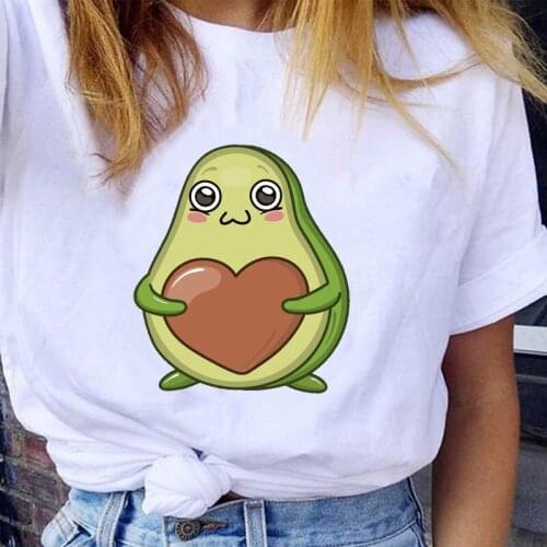 Women Graphic Cartoon Avocado Valentine Heart Love Short Sleeve Cartoon Lady Clothes Tops Tees Print Female Tshirt T-Shirt