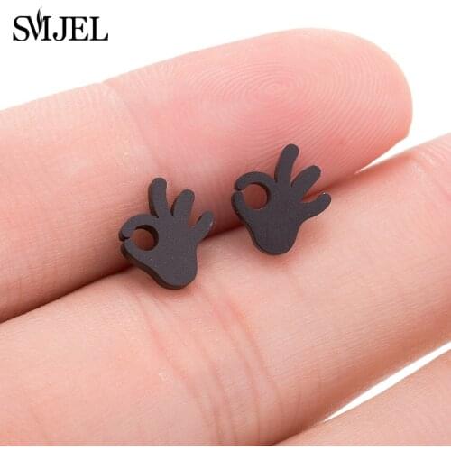 SMJEL New Accessories Trendy Cool OK Gesture Finger Earrings Titanium Steel Ear Stud Men Women Earring