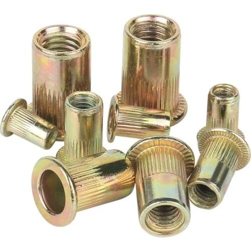 10/ 20PCS M3 M4 M5 M6 M8 M10 M12 Zinc Plated Carbon Steel Knurled Nuts Rivnut Flat Head Threaded Rivet Insert Nutsert Cap Rivet
