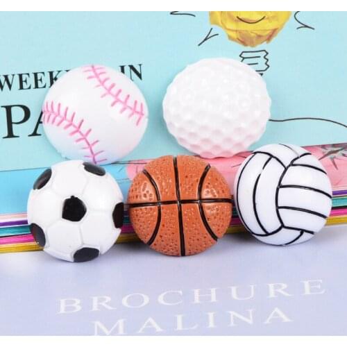 10Pcs 24x24mm Resin Cute Hemisphere Charms Simulated Basketball Football Volleyball Baseball Golf Pendants Accessories DIY New