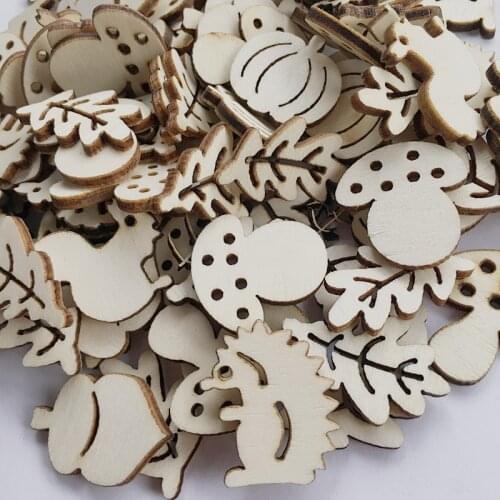 100pcs Wood Cutouts Wooden Animal Mushroom Leaf Shape Natural Wood Pieces for DIY Crafting Ornament Decorations Home Decor
