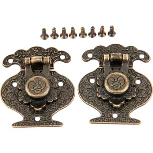 2Pcs Antique Bronze Box Latch Hasps Jewelry Wooden Box Hasps Drawer Latches Brass Suitcases Hasp Latch for furniture 40*51mm