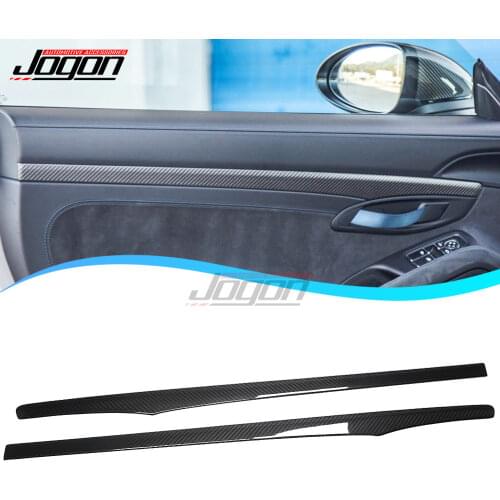 2pcs Rear Carbon Car Interior Door Panel Strip Cover Trim Sticker For Porsche 718 Boxster Cayman 2016 - 2019