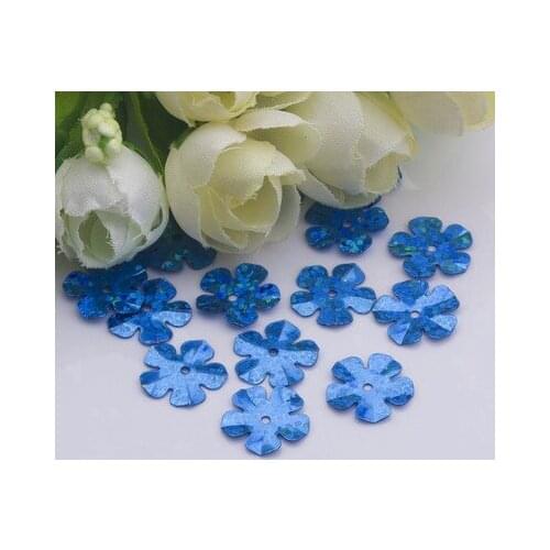 500pcs/lot Flower Sequins 14mm PVC Decoration Sewing DIY Wedding Craft Scrapbook For Clothing Laser Dark Blue